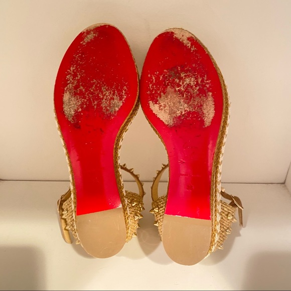 ❤️ Sold Christian louboutin Madmonica Espadrilles Wedge Sandals Spike Gold - Picture 2 of 14